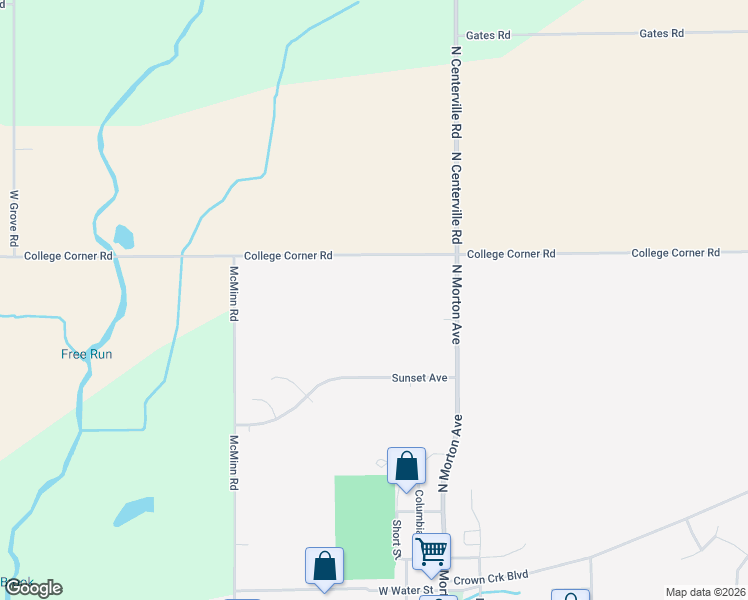 map of restaurants, bars, coffee shops, grocery stores, and more near 207 College Corner Road in Centerville