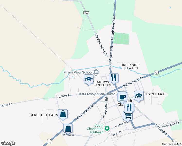 map of restaurants, bars, coffee shops, grocery stores, and more near 230 Clifton Road in South Charleston
