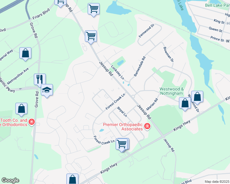 map of restaurants, bars, coffee shops, grocery stores, and more near 550 Jessup Road in Paulsboro