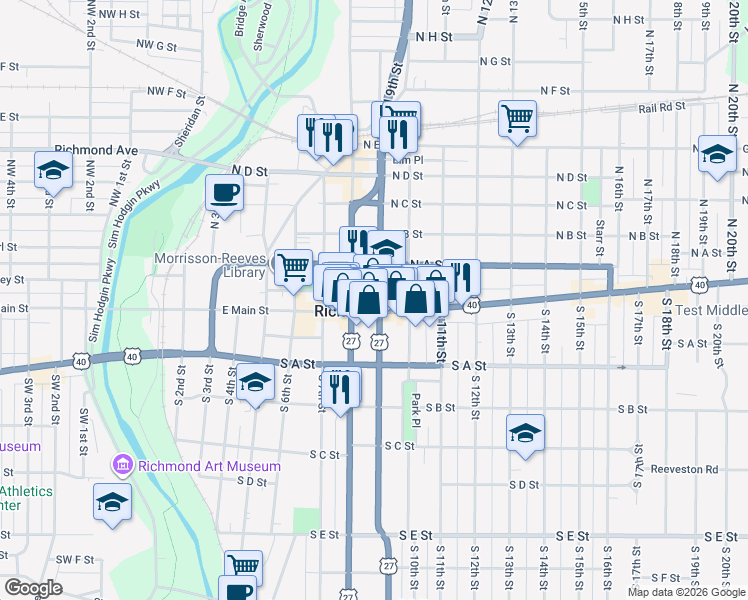 map of restaurants, bars, coffee shops, grocery stores, and more near in Richmond