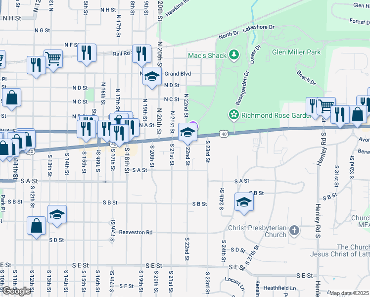 map of restaurants, bars, coffee shops, grocery stores, and more near 16 South 22nd Street in Richmond