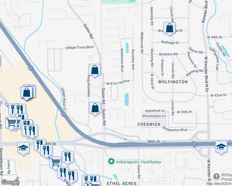 map of restaurants, bars, coffee shops, grocery stores, and more near 4123 Luxembourg Circle West in Indianapolis
