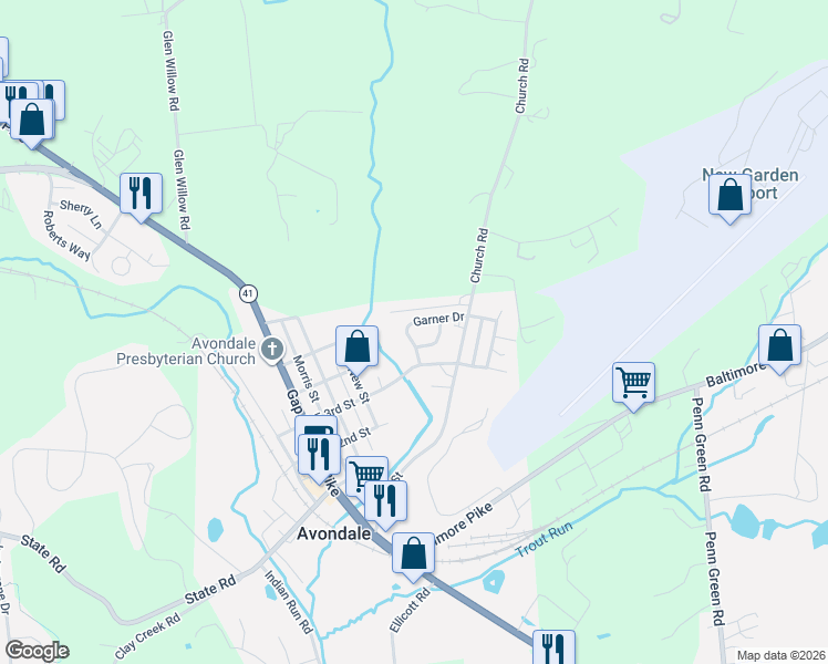 map of restaurants, bars, coffee shops, grocery stores, and more near 158 Garner Drive in Avondale
