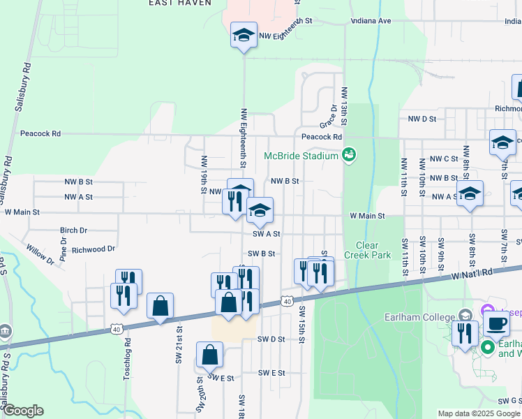 map of restaurants, bars, coffee shops, grocery stores, and more near 11 Northwest 17th Street in Richmond