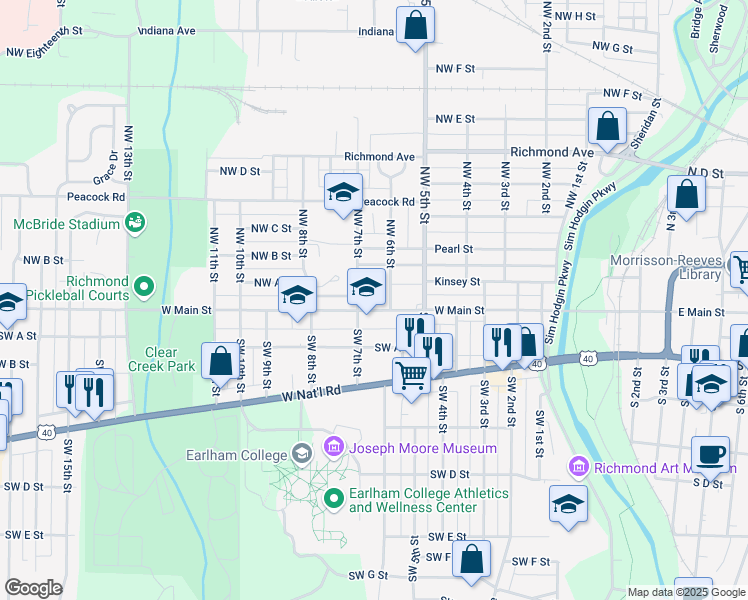 map of restaurants, bars, coffee shops, grocery stores, and more near 610 West Main Street in Richmond