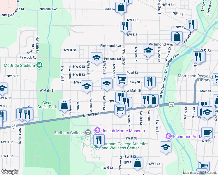 map of restaurants, bars, coffee shops, grocery stores, and more near 610 West Main Street in Richmond