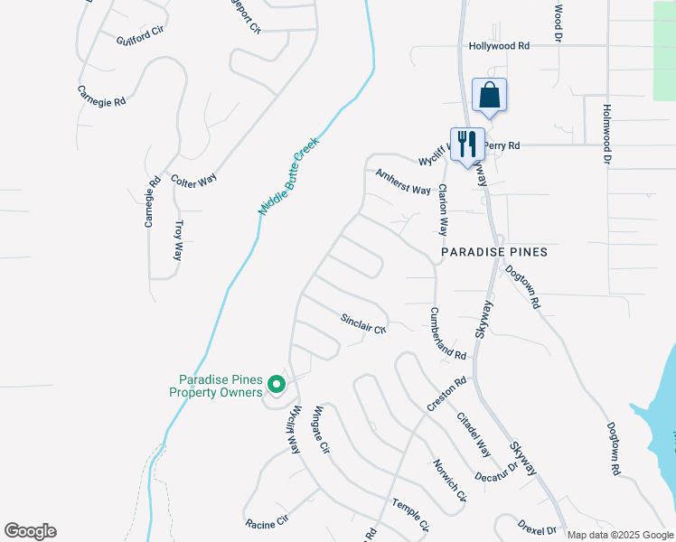 map of restaurants, bars, coffee shops, grocery stores, and more near 14312 Bethany Circle in Magalia