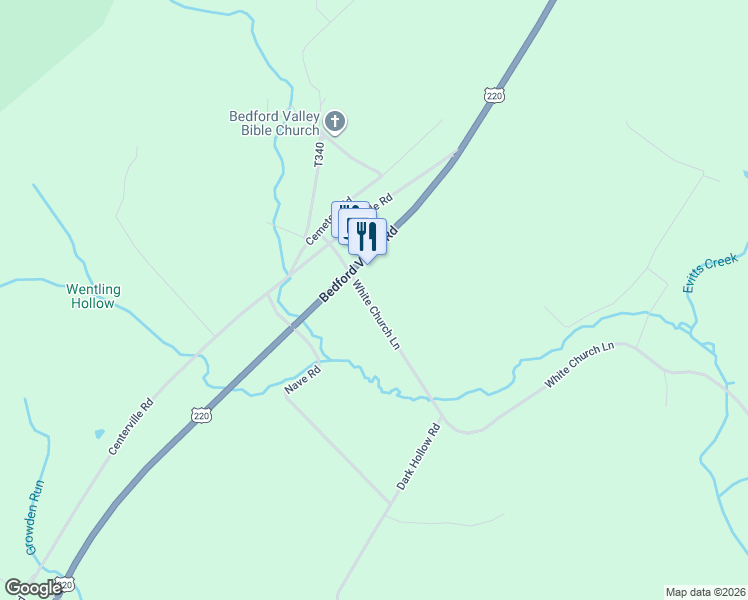 map of restaurants, bars, coffee shops, grocery stores, and more near 802 White Church Lane in Bedford