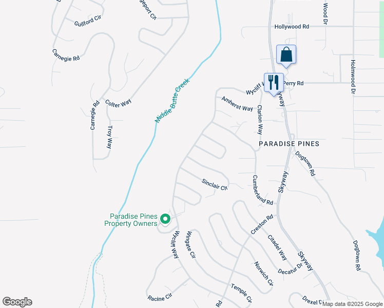 map of restaurants, bars, coffee shops, grocery stores, and more near 14312 Bethany Circle in Magalia