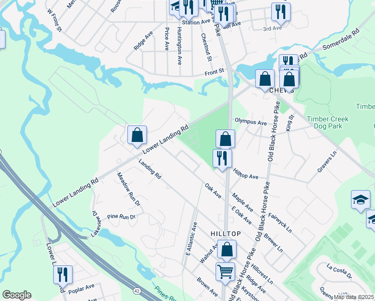 map of restaurants, bars, coffee shops, grocery stores, and more near 225 Maple Avenue in Camden County