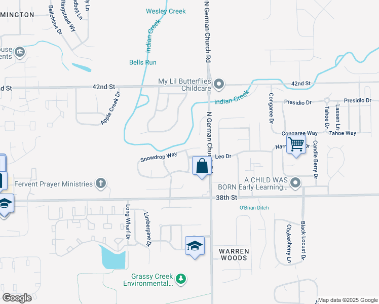 map of restaurants, bars, coffee shops, grocery stores, and more near 10911 Snowdrop Way in Indianapolis