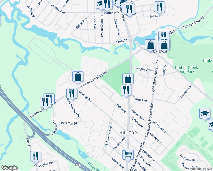 map of restaurants, bars, coffee shops, grocery stores, and more near 225 Maple Avenue in Camden County