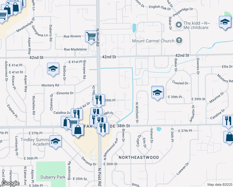 map of restaurants, bars, coffee shops, grocery stores, and more near 3960 Breen Drive in Indianapolis