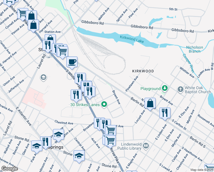 map of restaurants, bars, coffee shops, grocery stores, and more near 124 Berlin Road in Stratford