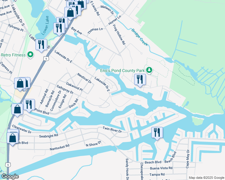 map of restaurants, bars, coffee shops, grocery stores, and more near 208 Yacht Basin Plaza North in Lacey Township