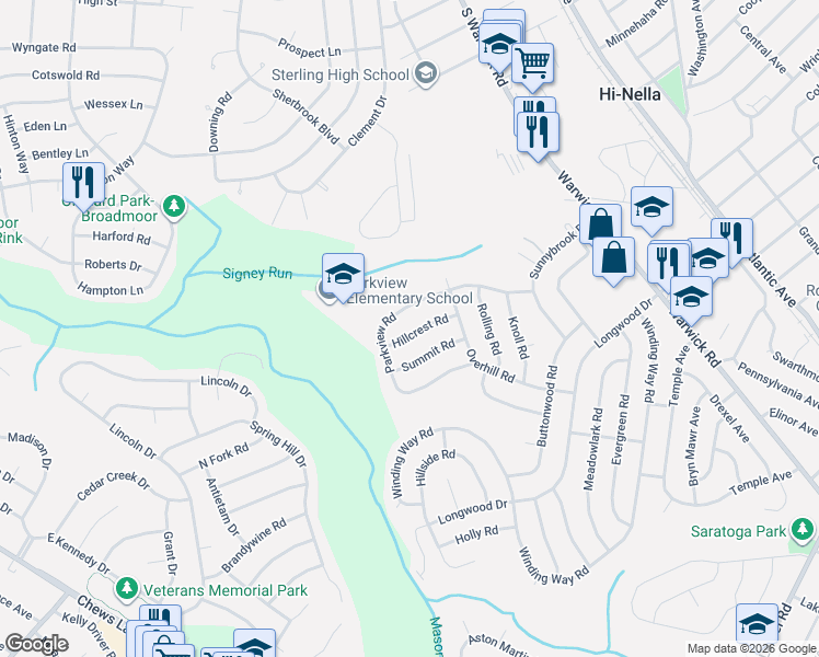 map of restaurants, bars, coffee shops, grocery stores, and more near 13 Hillcrest Road in Stratford