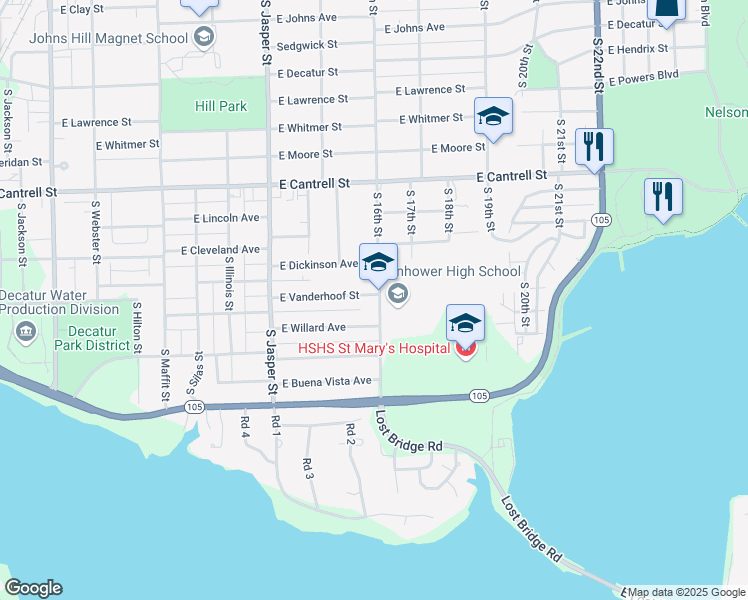 map of restaurants, bars, coffee shops, grocery stores, and more near 1595 East Vanderhoof Street in Decatur