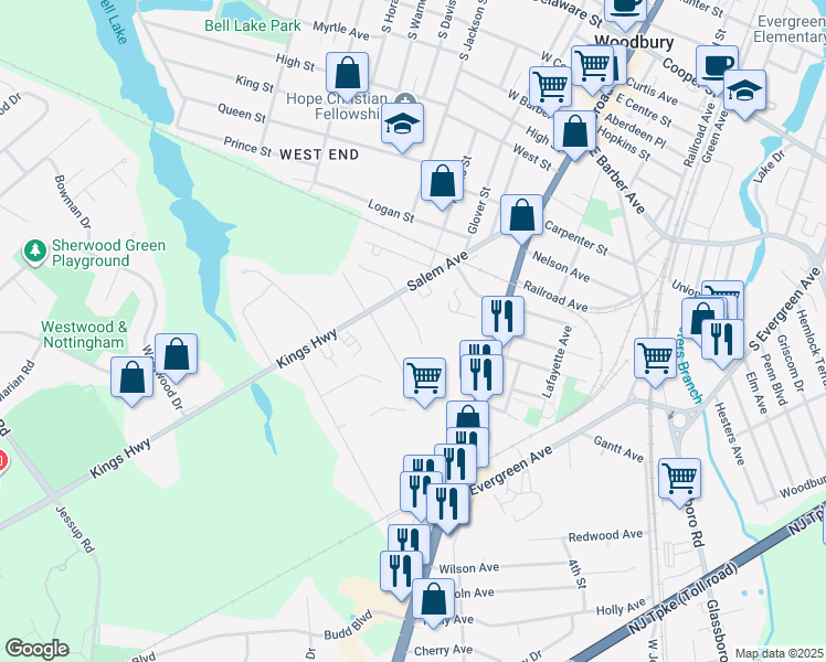 map of restaurants, bars, coffee shops, grocery stores, and more near 139 Leona Court in Woodbury
