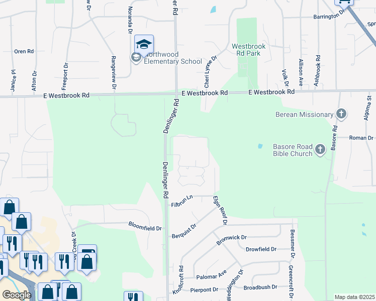 map of restaurants, bars, coffee shops, grocery stores, and more near 20-98 Friendship Cir in Trotwood