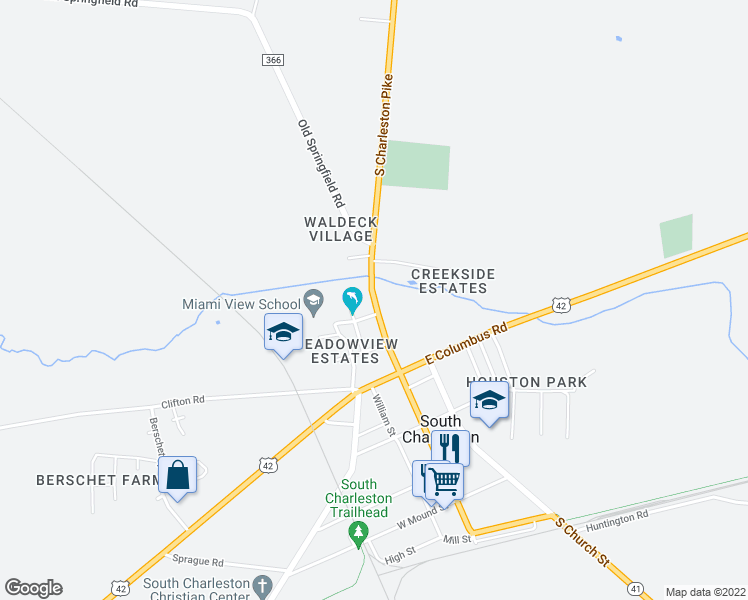 map of restaurants, bars, coffee shops, grocery stores, and more near North Chillicothe Street in South Charleston