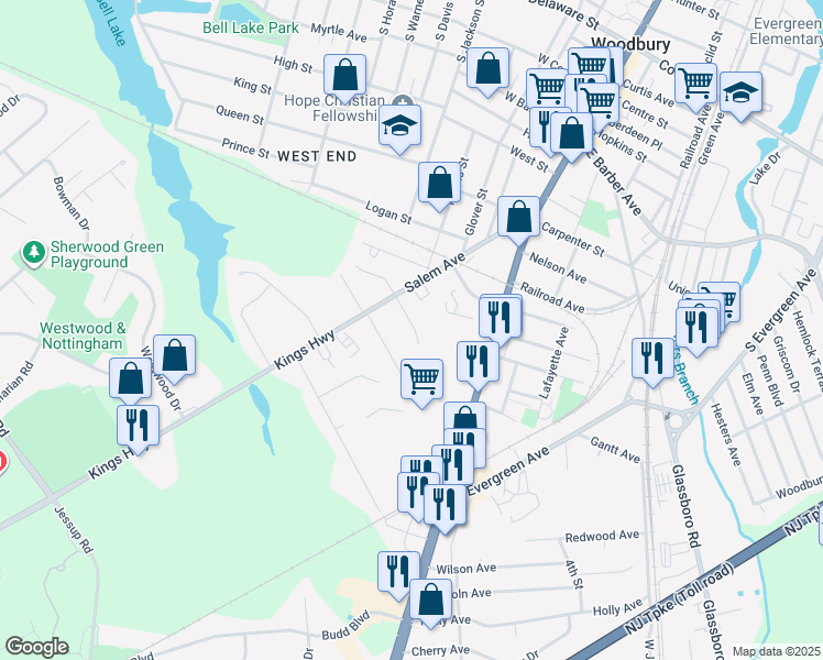 map of restaurants, bars, coffee shops, grocery stores, and more near 139 Leona Court in Woodbury