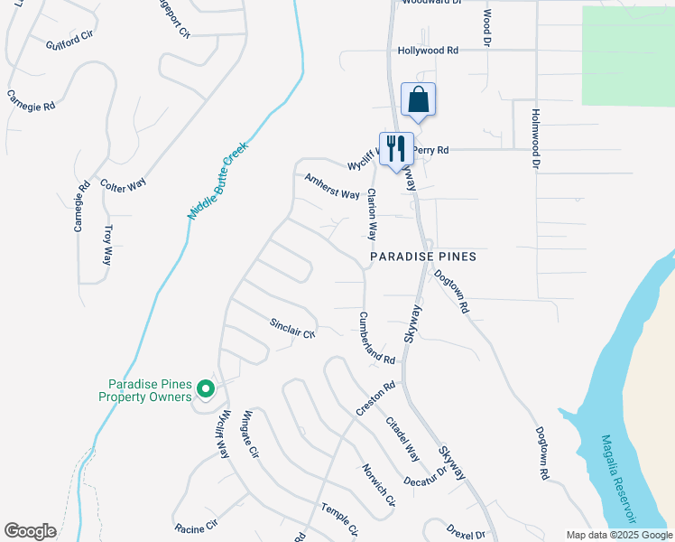 map of restaurants, bars, coffee shops, grocery stores, and more near 6323 Juneau Court in Magalia
