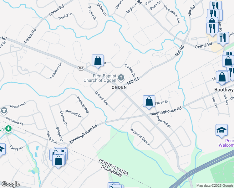 map of restaurants, bars, coffee shops, grocery stores, and more near 3126 Naamans Creek Road in Ogden