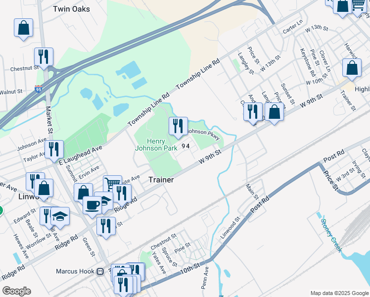 map of restaurants, bars, coffee shops, grocery stores, and more near 4300 West 9th Street in Marcus Hook
