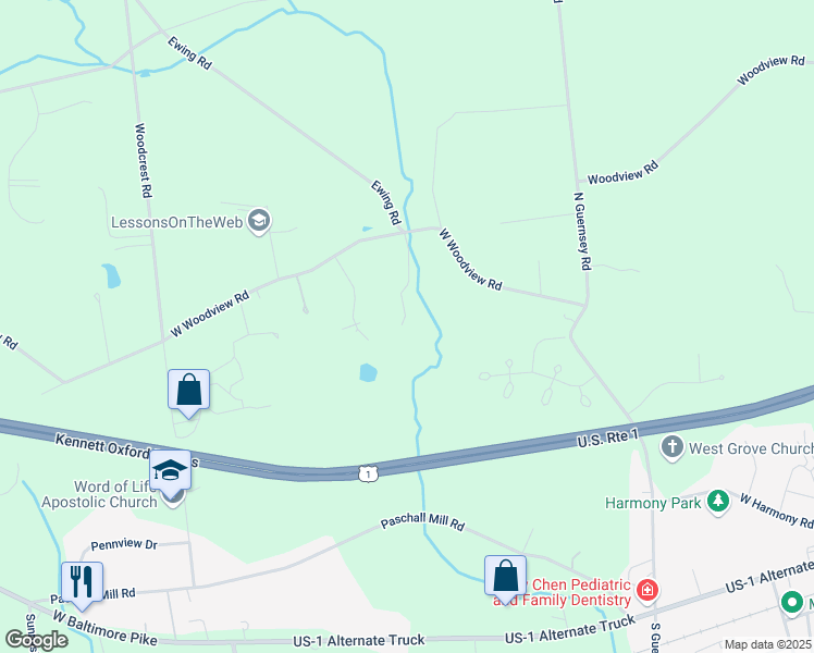 map of restaurants, bars, coffee shops, grocery stores, and more near 19 Autumn Blaze Ln in West Grove