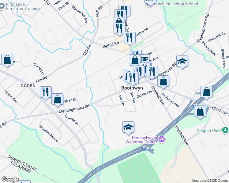 map of restaurants, bars, coffee shops, grocery stores, and more near 1810 Meetinghouse Road in Boothwyn