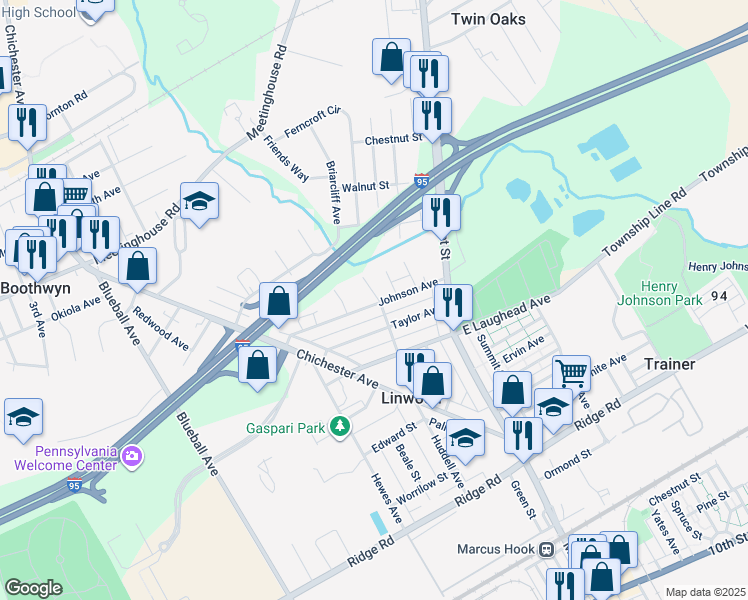 map of restaurants, bars, coffee shops, grocery stores, and more near 1920 Huddell Avenue in Linwood