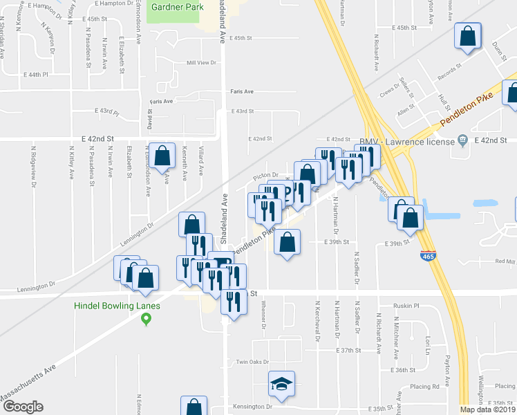 map of restaurants, bars, coffee shops, grocery stores, and more near 4001 Englewood Drive in Lawrence