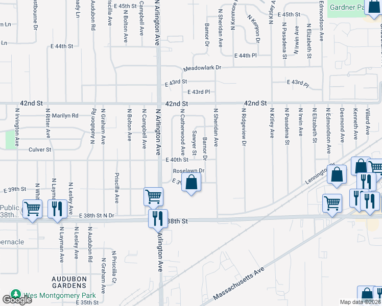 map of restaurants, bars, coffee shops, grocery stores, and more near 4012 Sawyer Street in Indianapolis