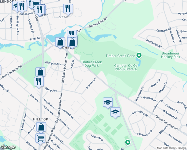 map of restaurants, bars, coffee shops, grocery stores, and more near 1466 Chews Landing Clementon Road in Gloucester Township