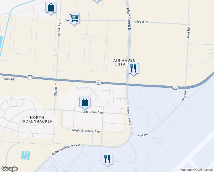 map of restaurants, bars, coffee shops, grocery stores, and more near 151 Buckeye Circle in Columbus