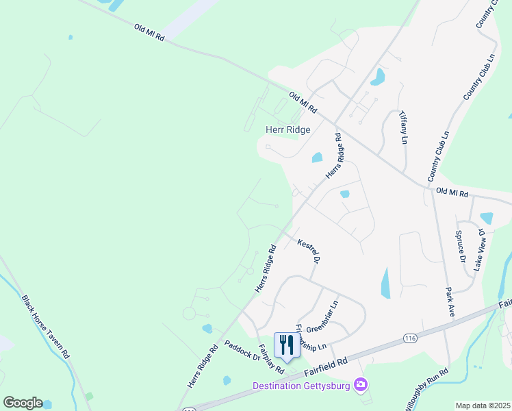 map of restaurants, bars, coffee shops, grocery stores, and more near 23 Partridge Court in Gettysburg