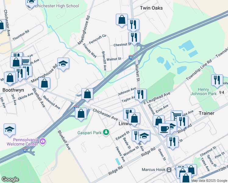 map of restaurants, bars, coffee shops, grocery stores, and more near 1920 Huddell Avenue in Linwood