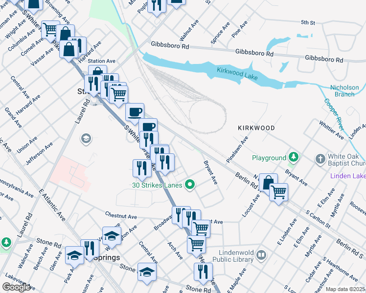 map of restaurants, bars, coffee shops, grocery stores, and more near 124 Berlin Road in Stratford