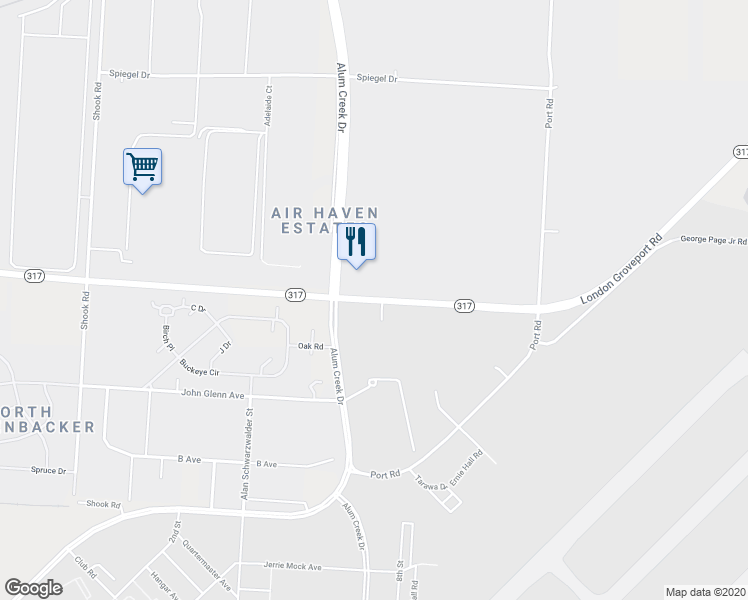 map of restaurants, bars, coffee shops, grocery stores, and more near 2501 London Groveport Road in Groveport