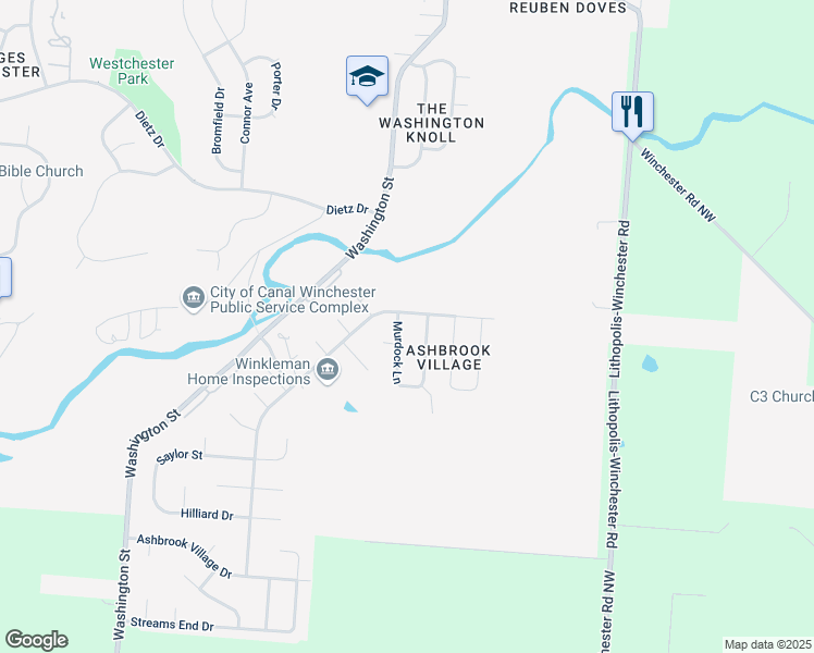 map of restaurants, bars, coffee shops, grocery stores, and more near 7524 Murdock Lane in Canal Winchester