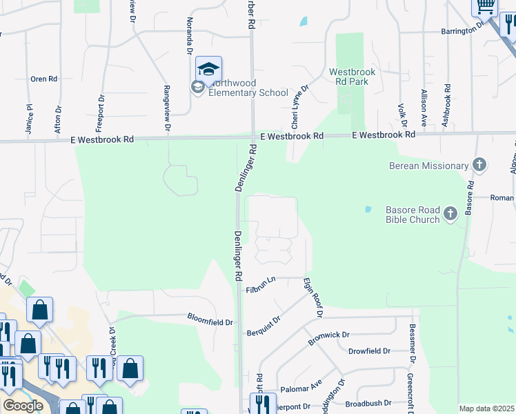 map of restaurants, bars, coffee shops, grocery stores, and more near 17-99 Friendship Circle in Trotwood