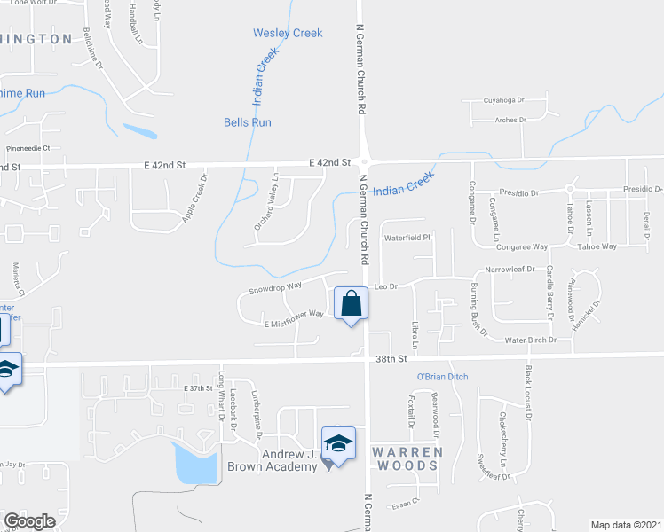 map of restaurants, bars, coffee shops, grocery stores, and more near 10911 Snowdrop Way in Indianapolis