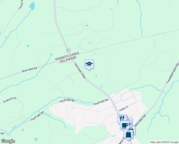 map of restaurants, bars, coffee shops, grocery stores, and more near 6201 Kennett Pike in Wilmington