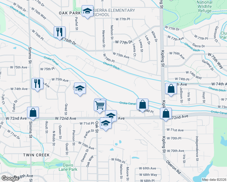 map of restaurants, bars, coffee shops, grocery stores, and more near 7295 Kipling St in Arvada