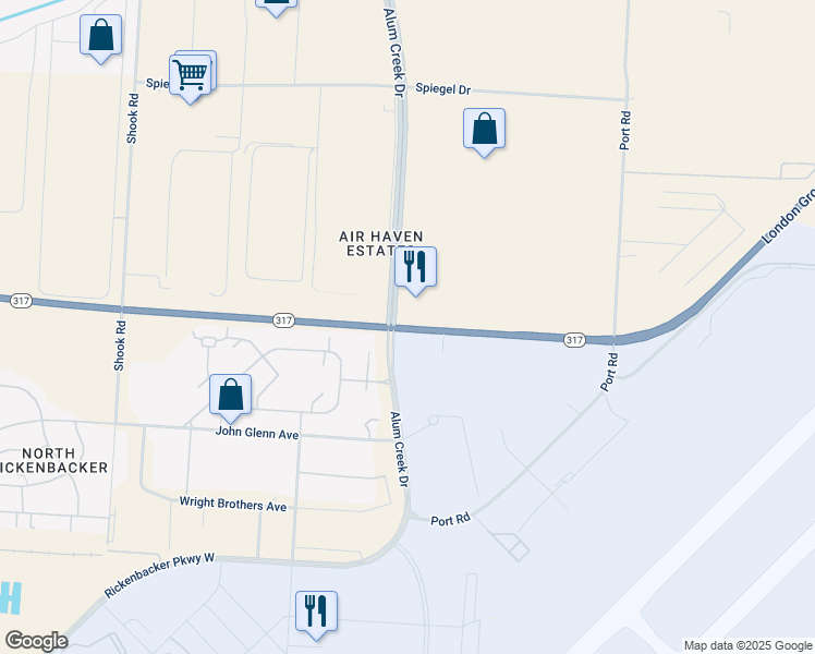 map of restaurants, bars, coffee shops, grocery stores, and more near 6931 Alum Creek Dr in Columbus