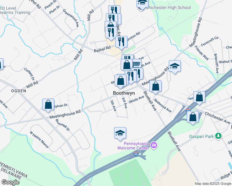 map of restaurants, bars, coffee shops, grocery stores, and more near 1618 Meetinghouse Road in Upper Chichester