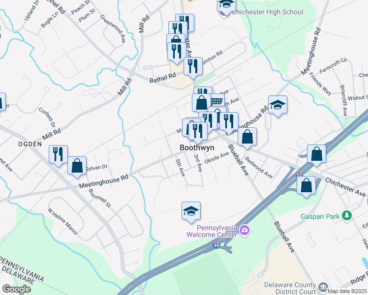 map of restaurants, bars, coffee shops, grocery stores, and more near 1618 Meetinghouse Road in Upper Chichester