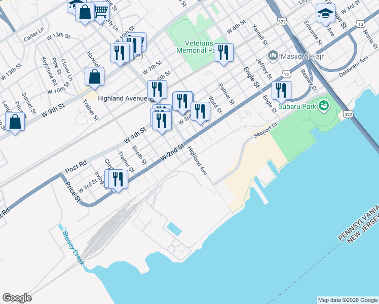 map of restaurants, bars, coffee shops, grocery stores, and more near 112 Highland Avenue in Chester