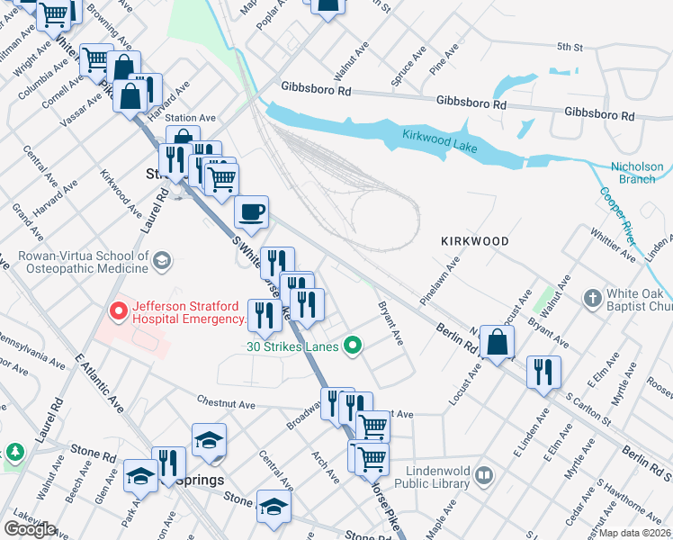 map of restaurants, bars, coffee shops, grocery stores, and more near 41 Hunt Avenue in Stratford