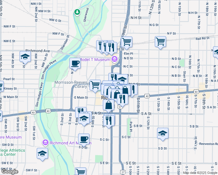 map of restaurants, bars, coffee shops, grocery stores, and more near 50 North 8th Street in Richmond